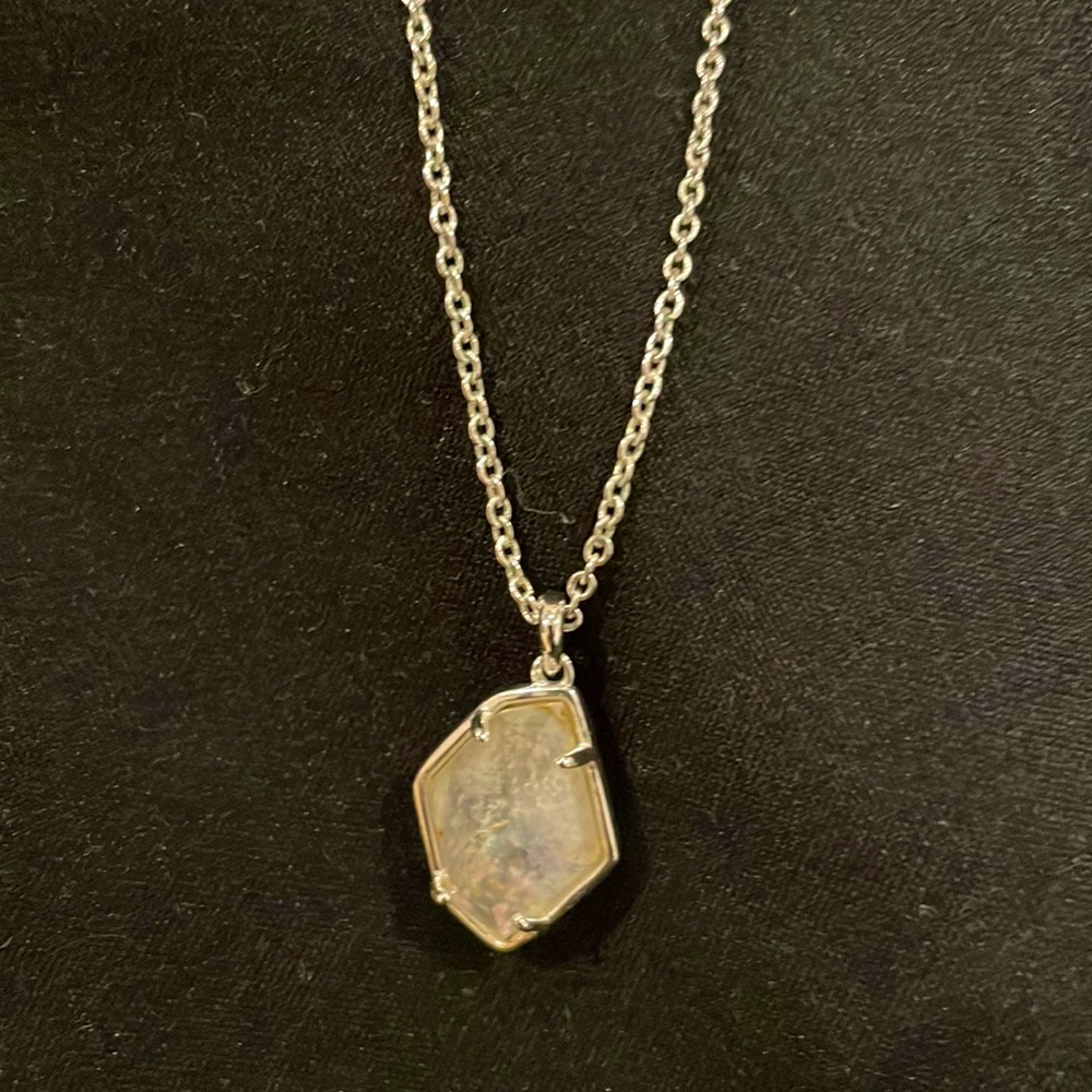 Kendra Scott silver necklace iridescent stone